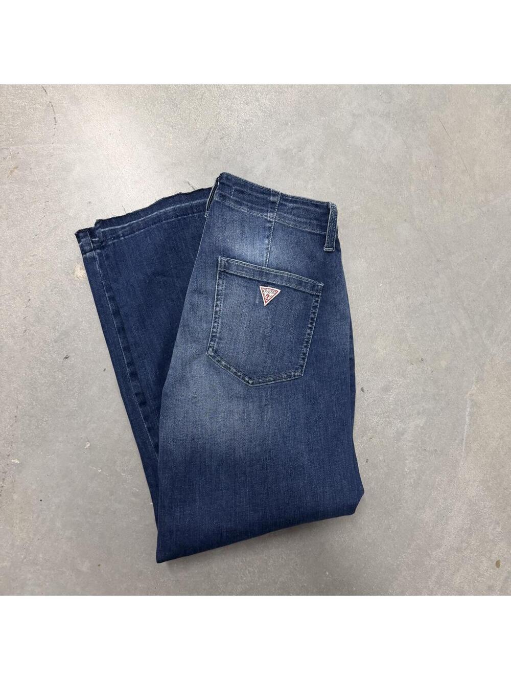 GUESS Straight Crop Distressed Jeans Women's Blue Denim Raw Hem Waist 26
